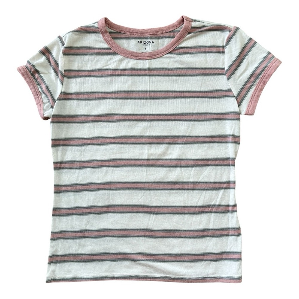 Arizona Jean Co Girls Size Small Shirt striped in white, pale pink and gray